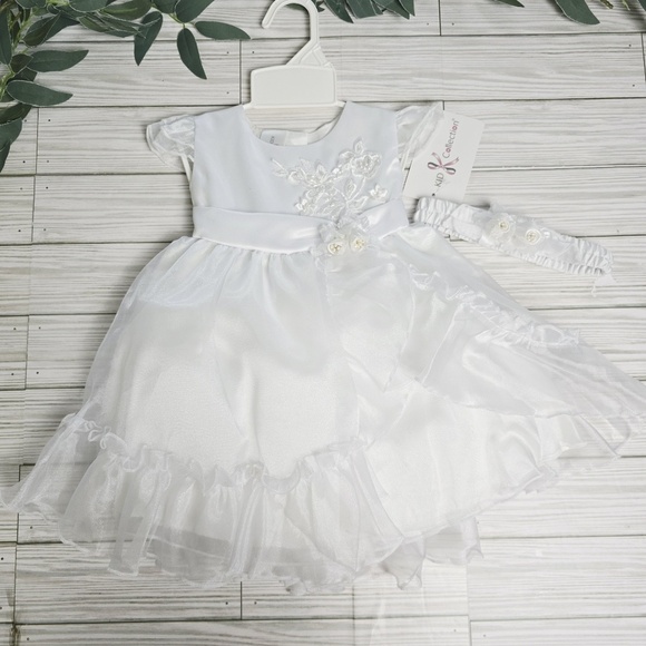 KID Collection White Dress w/ Headband Flower Girl Christening‎ Party - Picture 1 of 10